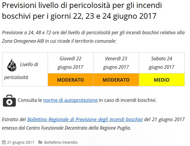 Estratto Bollettino Regionale Incendi Boschivi