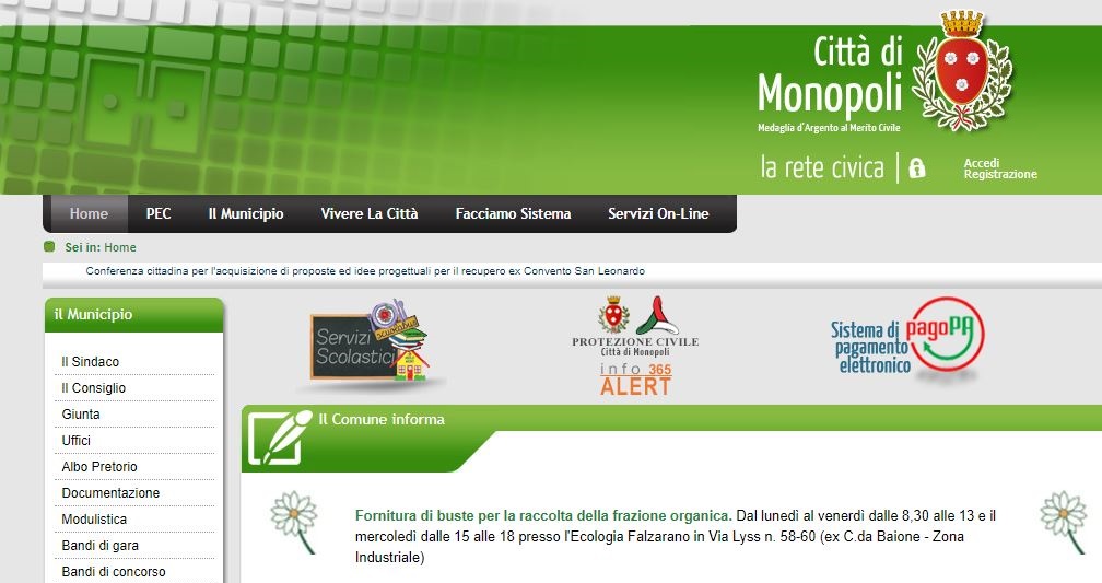 InfoAlert365 sulla home Page Città Di Monopoli