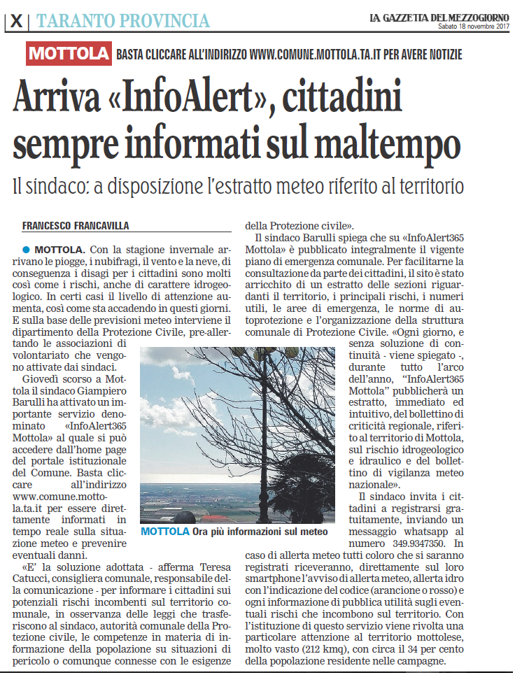 Gazzetta del Mezzogiorno (Edizione di Taranto) del 18 Novembre 2017