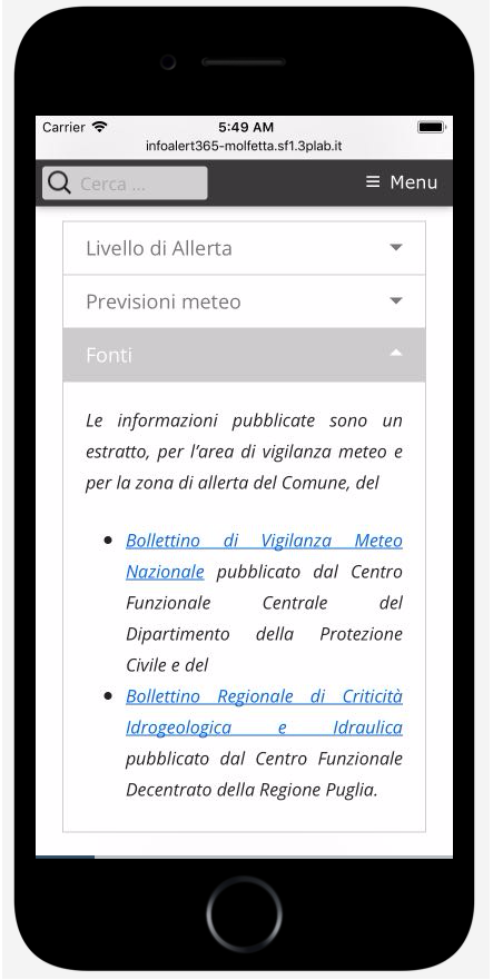 InfoALERT365 web app. Fonti informative