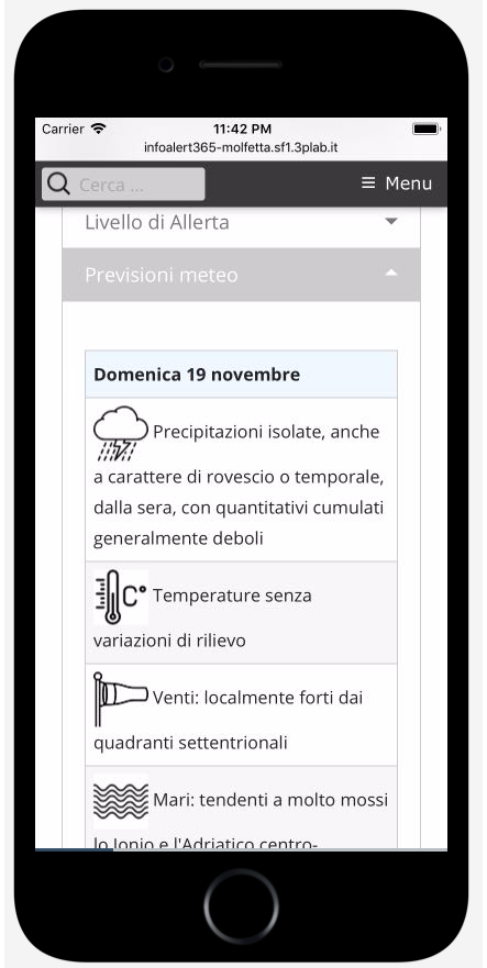InfoALERT365 web app. Previsioni meteo elaborate dal servizio di protezione civile