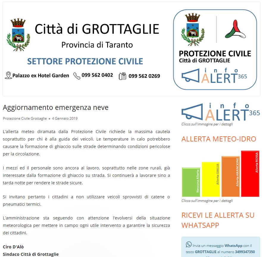 Città di Grottaglie. Le raccomandazioni del Sindaco per l'emergenza neve.jgp