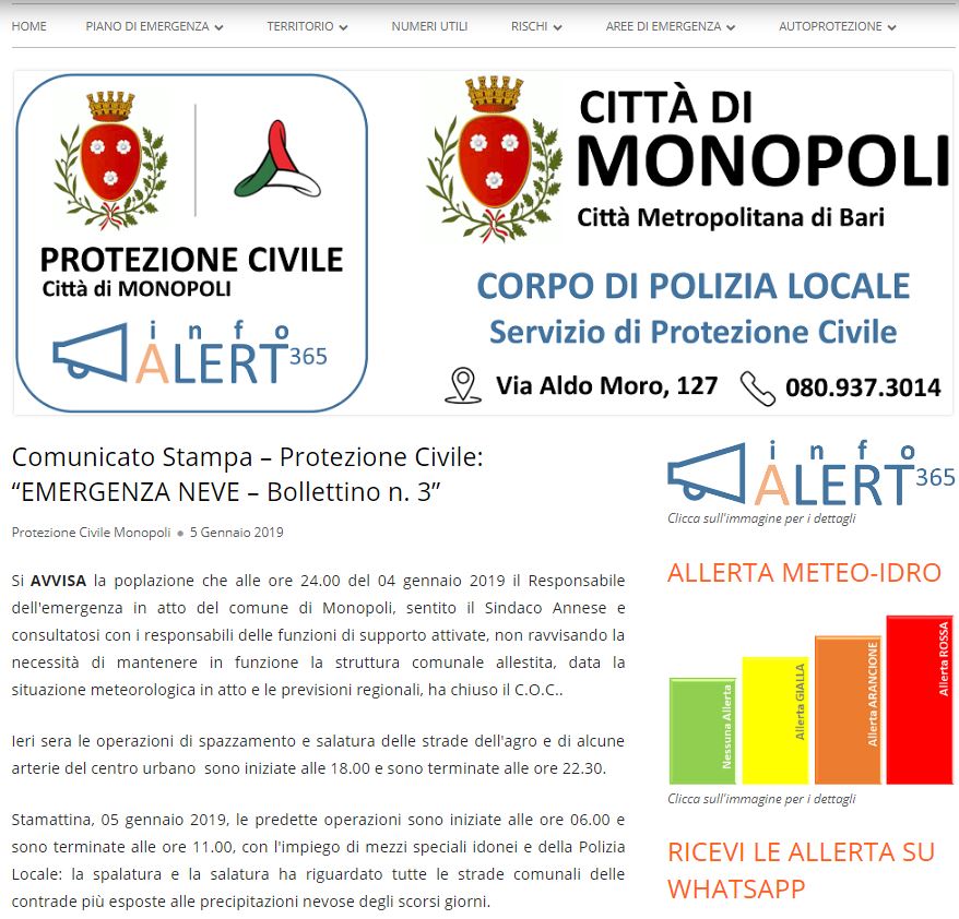 Città di Monopoli. Report in tempo reale sull'emergenza neve in corso