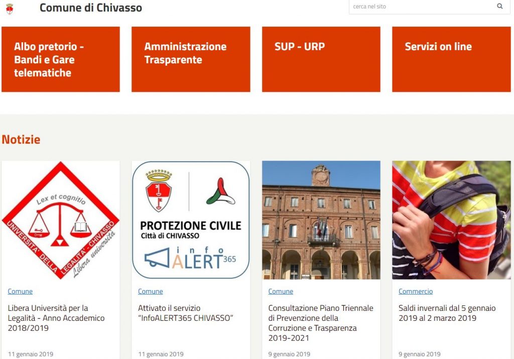 InfoALERT365 - Home page portale istituzionale della Città di Chivasso