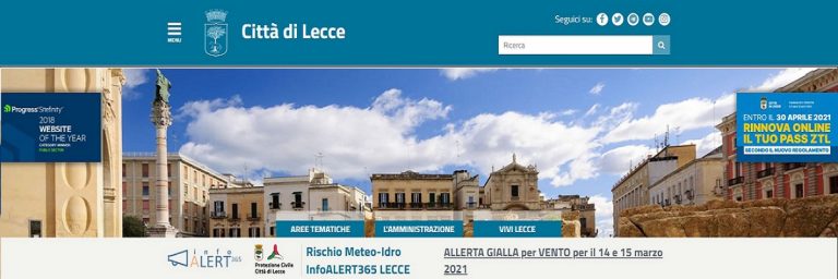 Allerta meteo sul portale istituzionale del Comune di Lecce