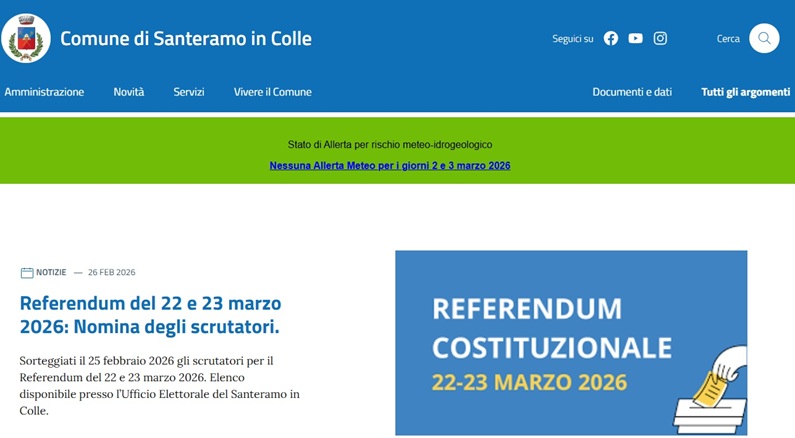 Allerta meteo sulla home page Comune di Santeramo in Colle (via web browser)